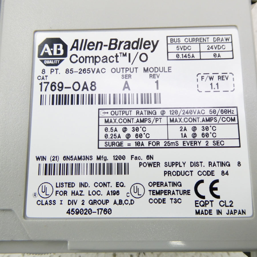 ALLEN BRADLEY 1769-OA8 SER. A F/W 1.1 24VDC REV. 1 NSMP