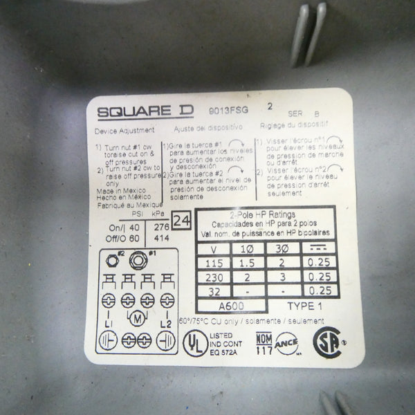 SQUARE D 9013FSG2 SER. B 115/230V 40/60PSI NSNP