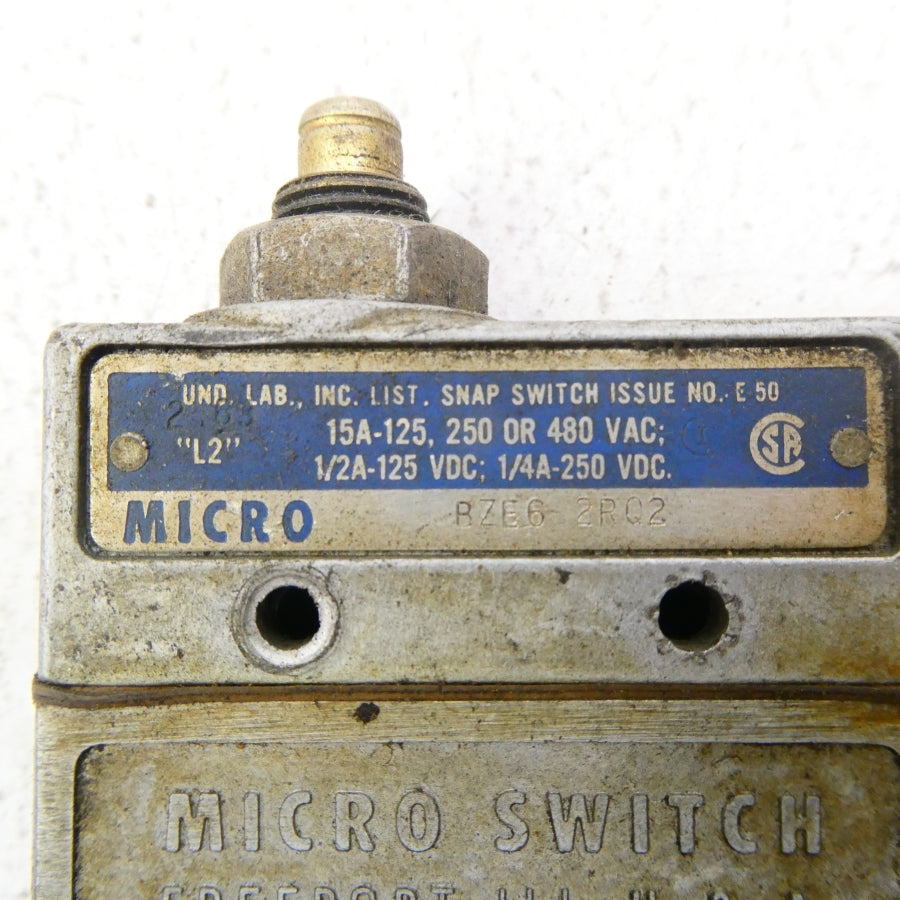 MICRO SWITCH BZE6-2RQ2 480VAC 15A (GREY) (AS PICTURED) UNMP