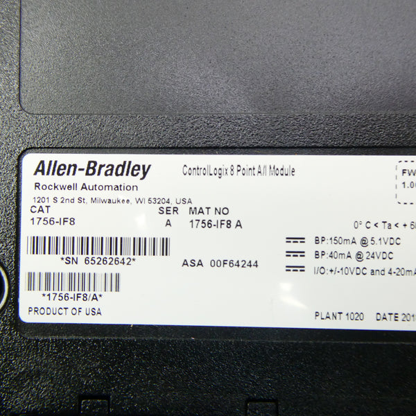 ALLEN BRADLEY 1756-IF8 SER. A F/W 1.005 24VDC NSMP