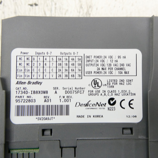 ALLEN BRADLEY 1734D-IB8XOW8 SER. A F/W 1.0001 24VDC REV. A01 NSNP