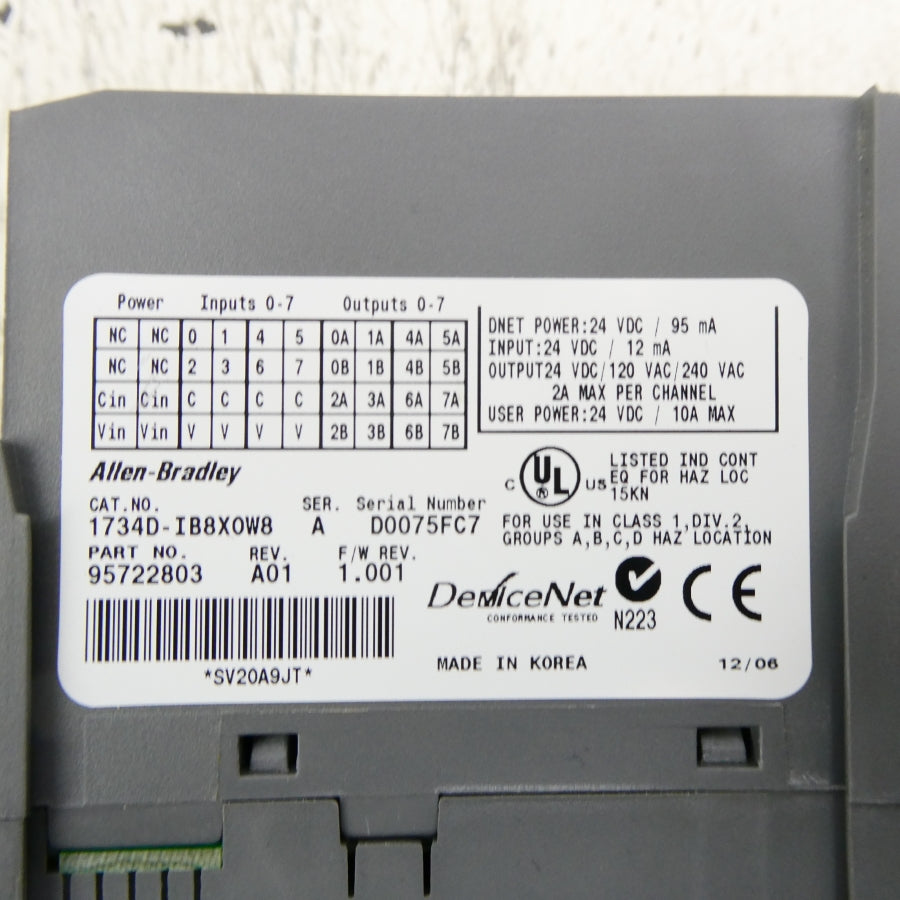 INDUSTRIAL SPARE PART 1734D-IB8XOW8 SER. A F/W 1.0001 24VDC REV. A01 NSNP