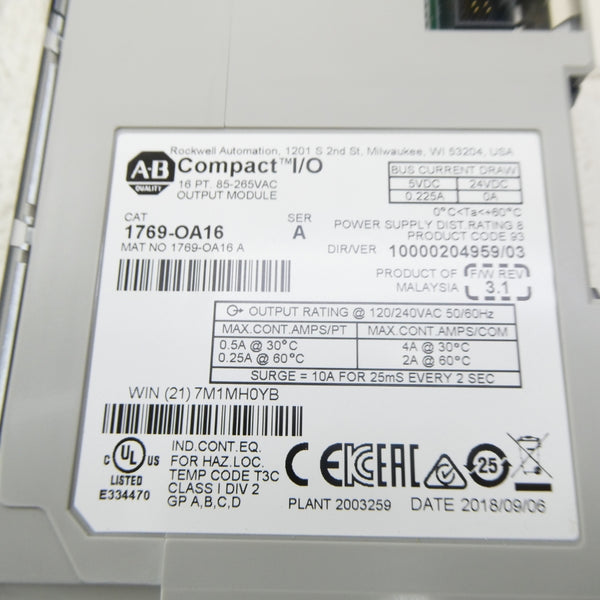 ALLEN BRADLEY 1769-OA16 SER. A 24VDC NSMP
