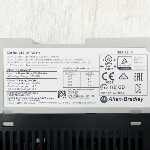 ALLEN BRADLEY 25B-D4P0N114 SER. A F/W 6.001 323-528V 5.7A NSMP