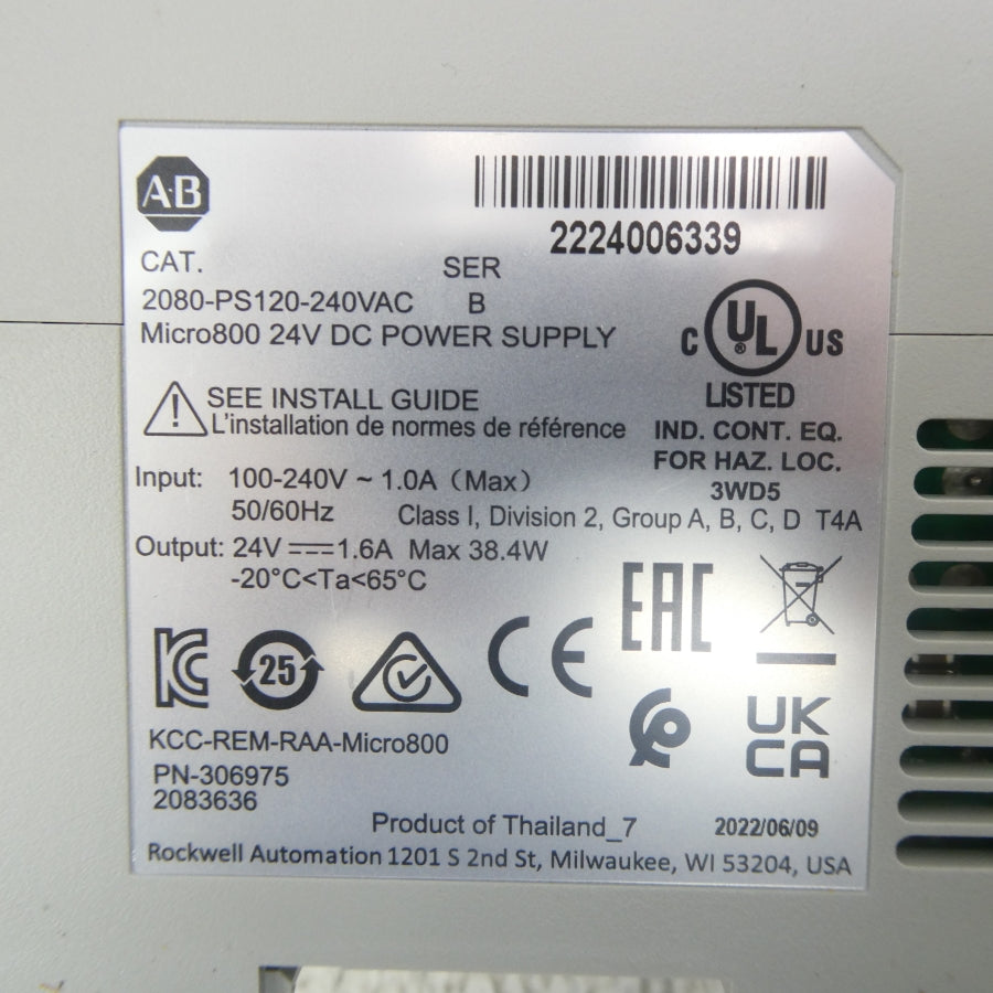 ALLEN BRADLEY 2080-PS120-240VAC SER. B 24VDC NSMP
