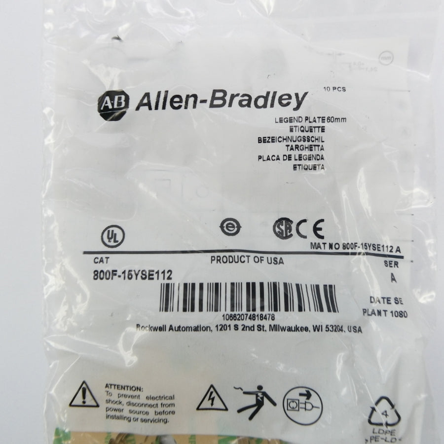 ALLEN BRADLEY 800F-15YSE112 SER. A (PKG OF 10) NSMP