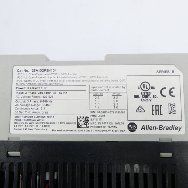 INDUSTRIAL SPARE PART 25A-D2P3N104 SER. B F/W 3.001 323-528VAC 3.2A NSNP