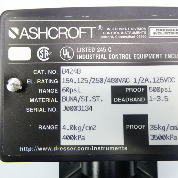 ASHCROFT B424B 480VAC 15A 60PSI NSNP