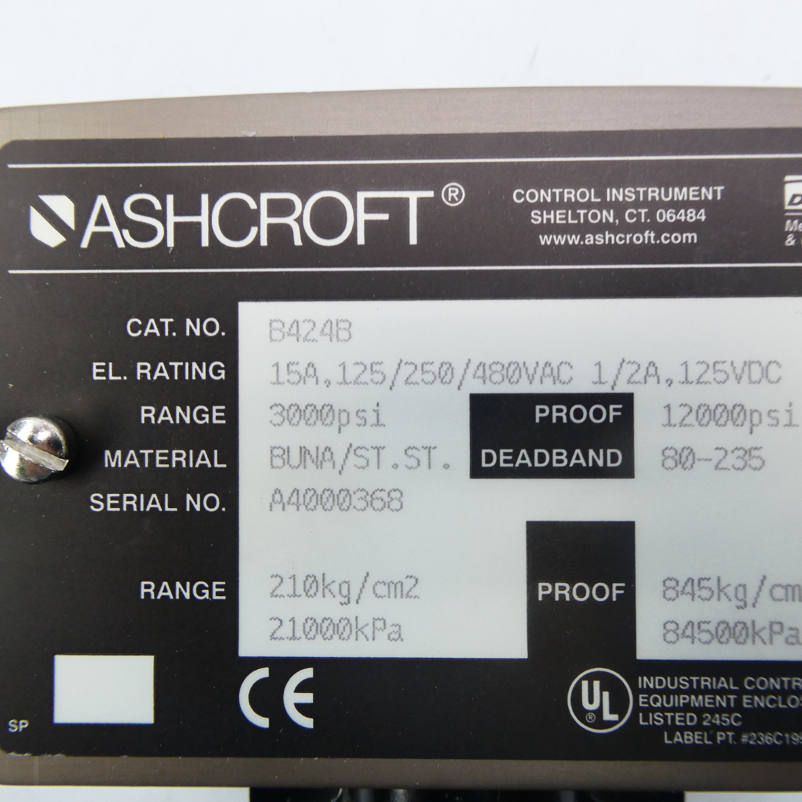 ASHCROFT B424B 480VAC 15A 3000PSI NSMP
