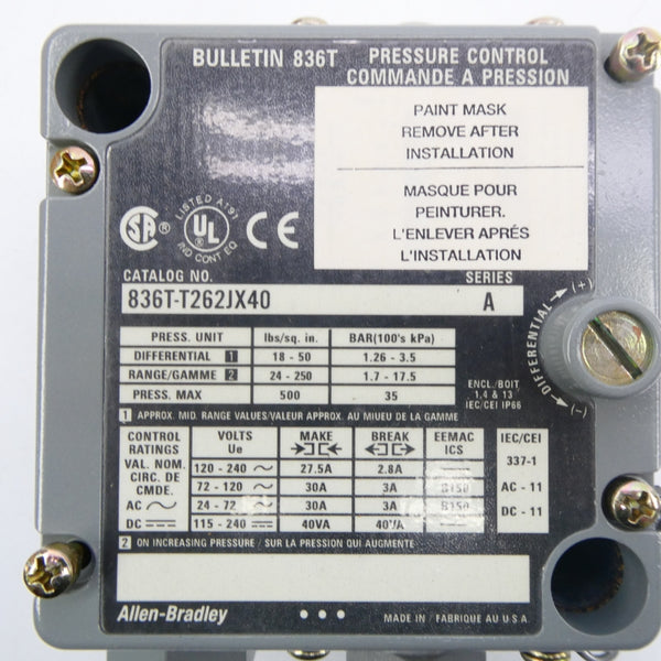 INDUSTRIAL SPARE PART 836T-T262JX40 SER. A 24-250PSI (BR/WH) NSMP