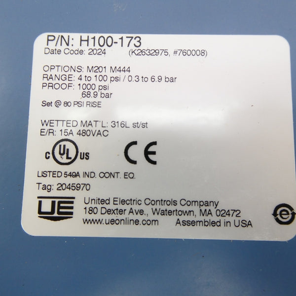 UNITED ELECTRIC H100-173 480VAC 15A 4-100PSI NSMP