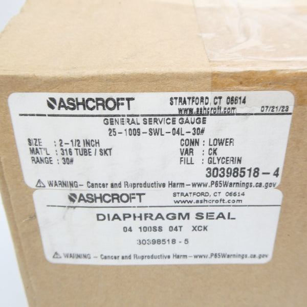 ASHCROFT 25-1009-SWL-04L-30# 30PSI 2-1/2" NSMP