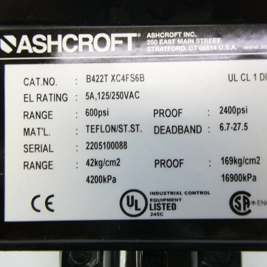 ASHCROFT B422TXC4FS6B 125/250VAC 5A 600PSI NSNP