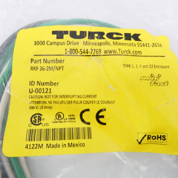TURCK RKF36-2M/NPT U-00121 600V 10A NSMP