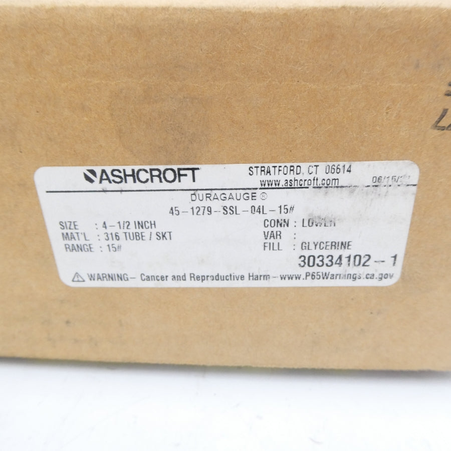 ASHCROFT 45-1279-SSL-04L-15# 15PSI 4-1/2" NSMP