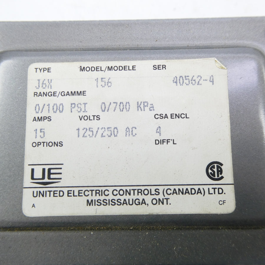 UNITED ELECTRIC J6X156 125/250VAC 15A 100PSI NSNP