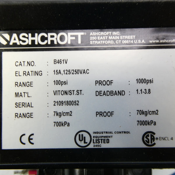 ASHCROFT B461V 125/250VAC 15A 100PSI NSNP