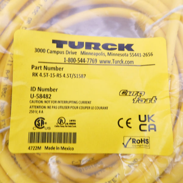 TURCK RK4.5T-15-RS4.5T/S1587 U-58482 250V 4A NSMP
