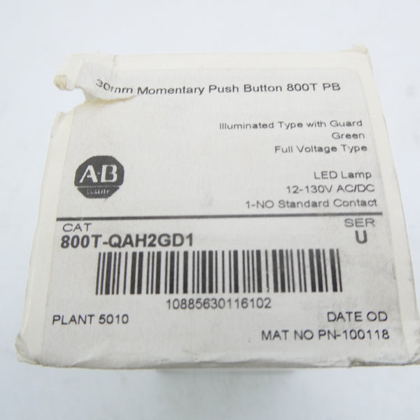 ALLEN BRADLEY 800T-QAH2GD1 SER. U 12-130VAC/DC (WH) NSFS