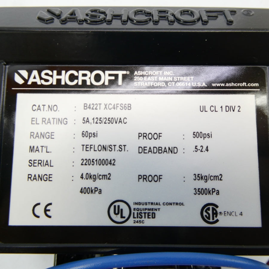 ASHCROFT B422TXC4FS6B 125/250VAC 5A 60PSI NSMP