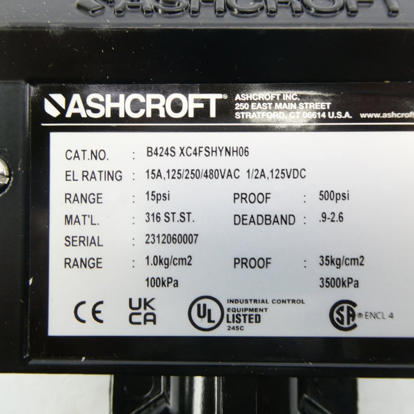ASHCROFT B424SXC4FSHYNH06 480VAC 15A 15PSI NSMP