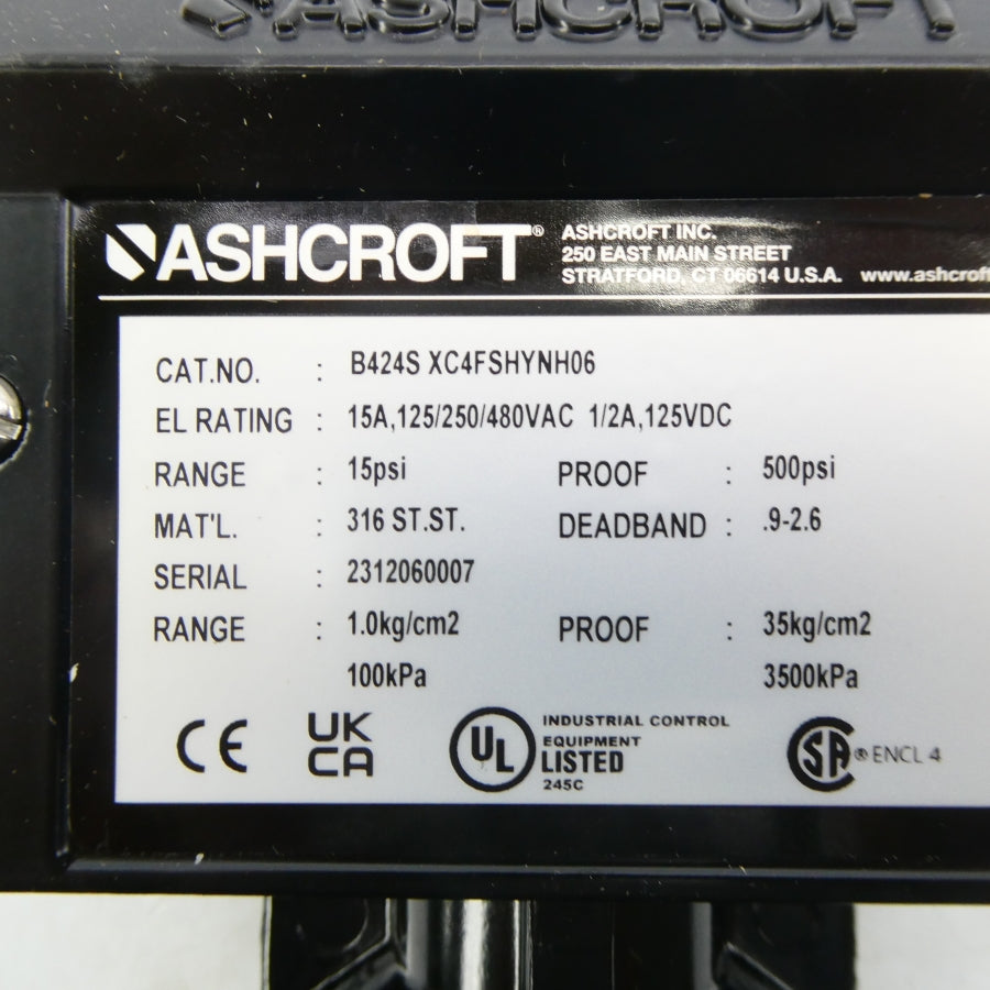 ASHCROFT B424SXC4FSHYNH06 480VAC 15A 15PSI NSMP