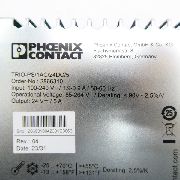 PHOENIX CONTACT TRIO-PS/1AC/24DC/5 2866310 100-240V 0.9-1.9A NSMP