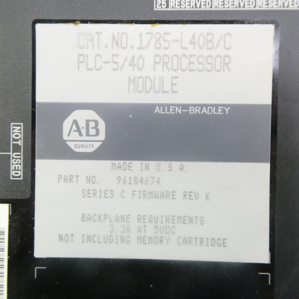 ALLEN BRADLEY 1785-L40B SER. C F/W K UNMP