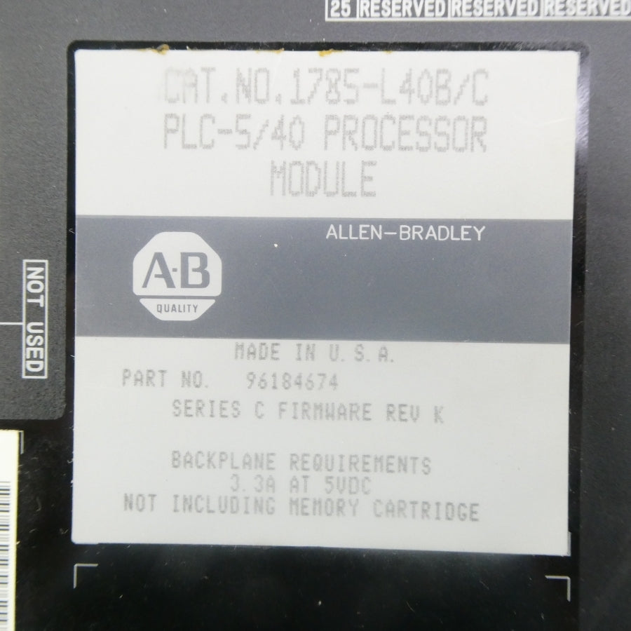 ALLEN BRADLEY 1785-L40B SER. C F/W K UNMP