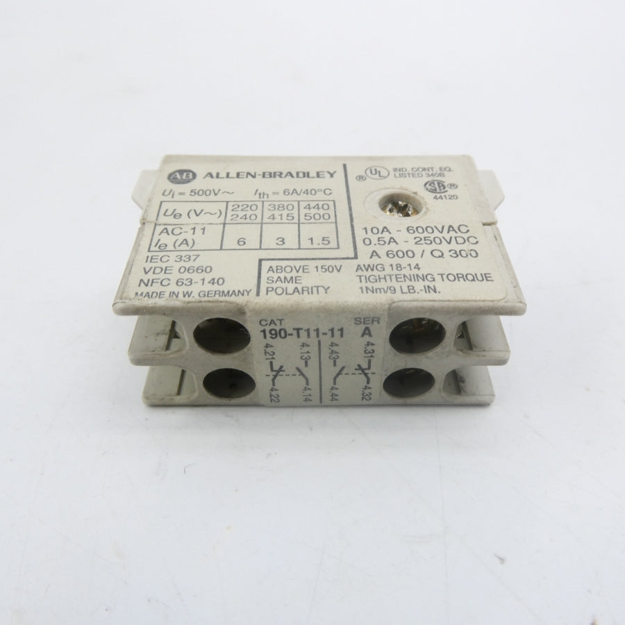 ALLEN BRADLEY 190-T11-11 SER. A 600VAC 10A NSNP
