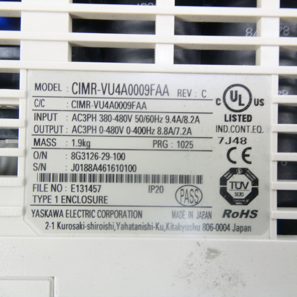 YASKAWA ELECTRIC CIMR-VU4A0009FAA 380-480V 9.4/8.2A REV. C NSNP