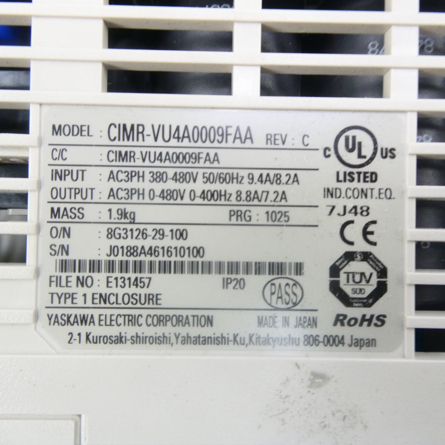 YASKAWA ELECTRIC CIMR-VU4A0009FAA 380-480V 9.4/8.2A REV. C NSNP
