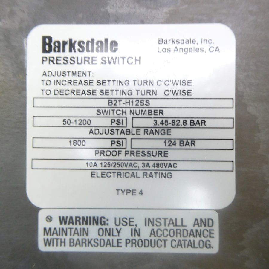 BARKSDALE B2T-H12SS 480VAC 3A 50-1200PSI NSNP