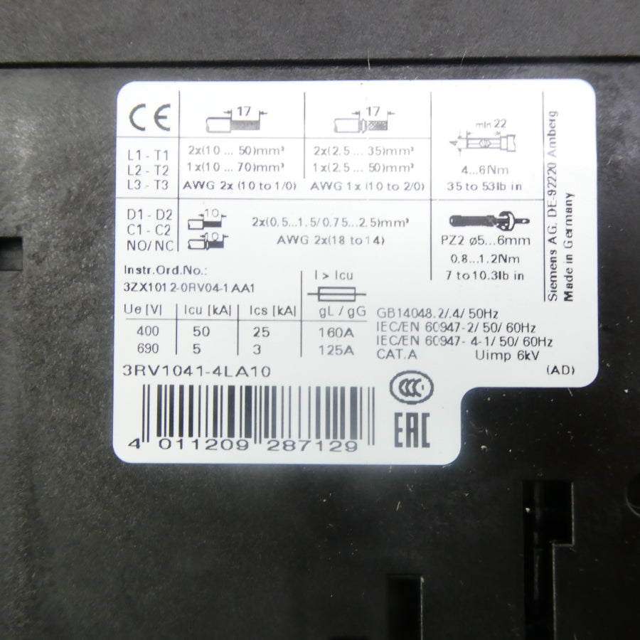 SIEMENS 3RV1041-4LA10 690V NSMP
