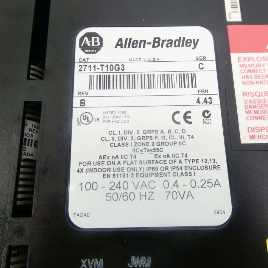 ALLEN BRADLEY 2711-T10G3 SER. C F/W 4.43 100-240VAC NSNP