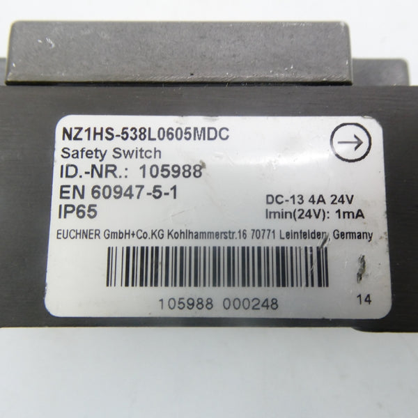 EUCHNER NZ1HS-538L0605MDC 105988 24VDC 4A (AS PICTURED) NSNP