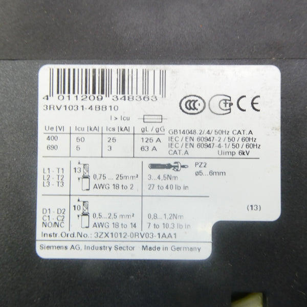 SIEMENS 3RV1031-4BB10 690V 14-20A NSNP