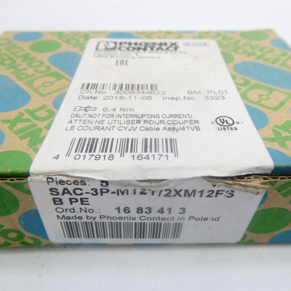 PHOENIX CONTACT SAC-3P-M12Y/2XM12FSBPE 1683413 (PKG OF 3) NSMP