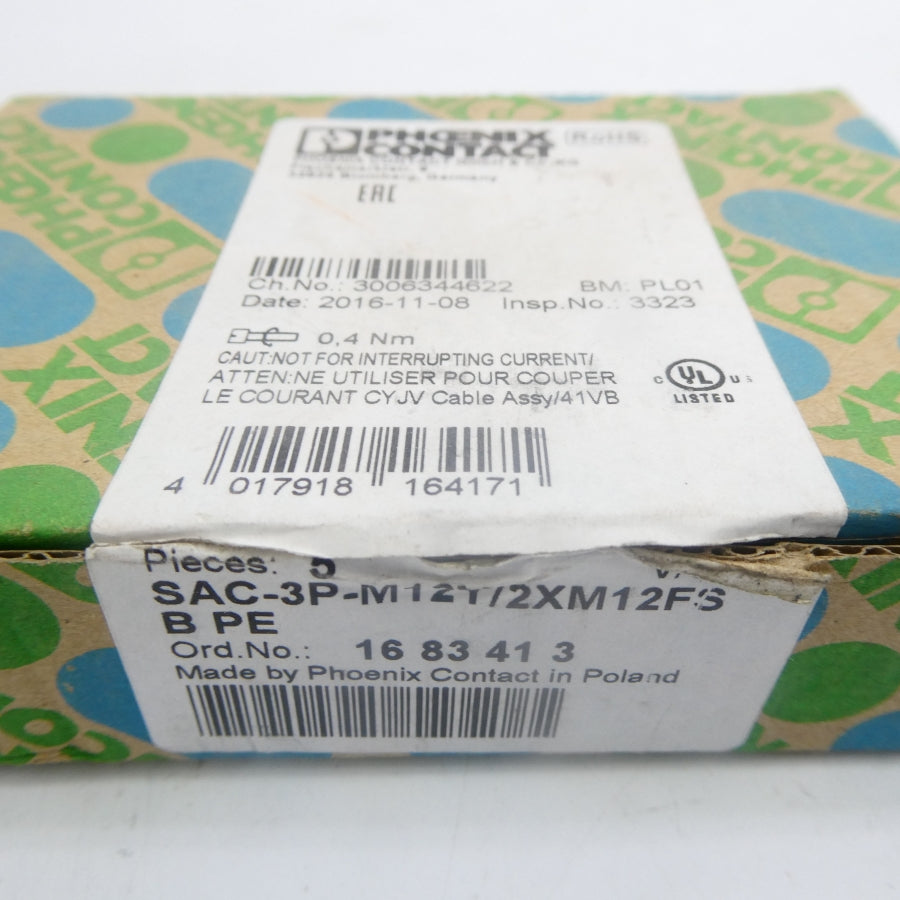PHOENIX CONTACT SAC-3P-M12Y/2XM12FSBPE 1683413 (PKG OF 3) NSMP