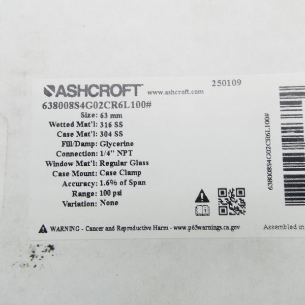 ASHCROFT 638008S4G02CR6L100# 100PSI NSMP