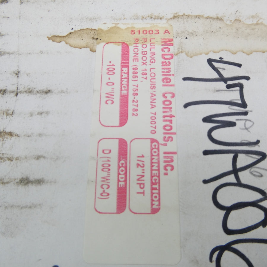 MCDANIEL CONTROLS D(100"WC-0) -100-0INWC NSMP