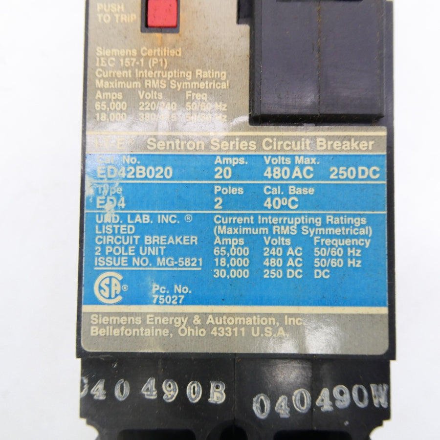 SIEMENS ED42B020 480VAC 20A NSMP