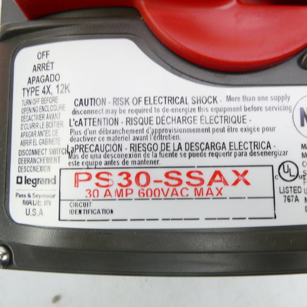 PASS & SEYMOUR PS30-SSAX 600VAC 30A NSMP