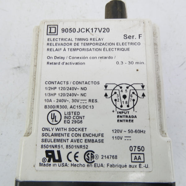 SQUARE D 9050JCK17V20 SER. F 110/120V 0.3-30MIN UNMP
