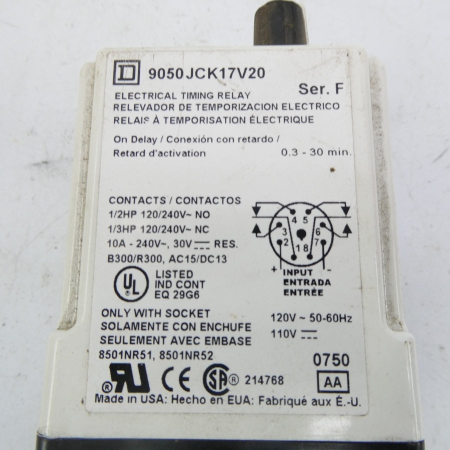 SQUARE D 9050JCK17V20 SER. F 110/120V 0.3-30MIN UNMP
