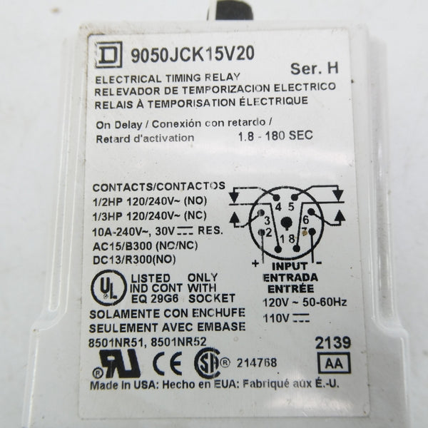 SQUARE D 9050JCK15V20 SER. H 110/120V 1.8-180S NSNP
