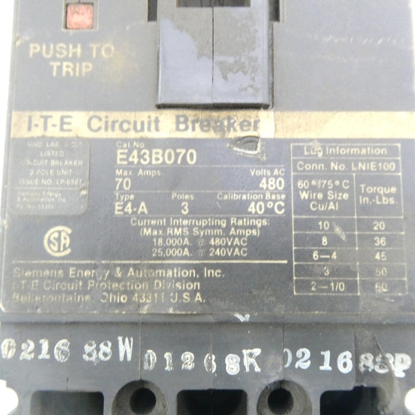 SIEMENS E43B070 480VAC 70A UNMP