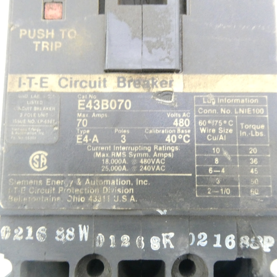 SIEMENS E43B070 480VAC 70A UNMP