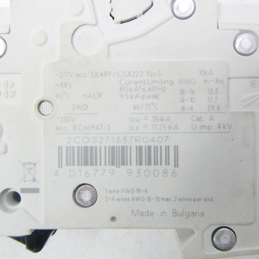 ABB 2CDS271337R0407 SU201M-K8 277VAC 8A NSNP