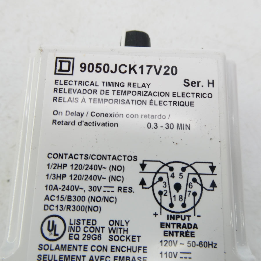 SQUARE D 9050JCK17V20 SER. H 110/120V 10A 0.3-30MIN NSMP